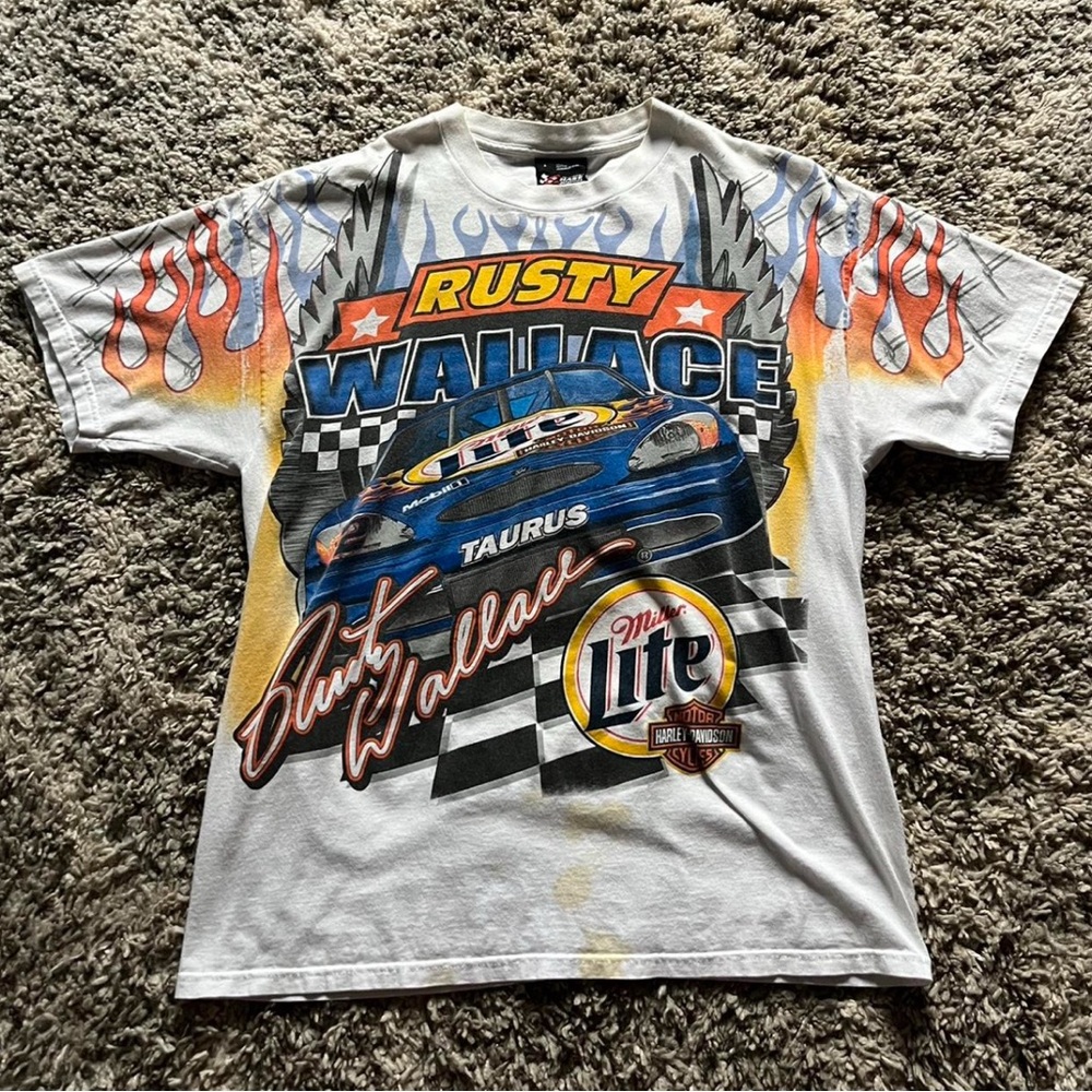 Vintage Chase Authentics Rusty Wallace Nascar T-Shirt - White, Blue, Orange